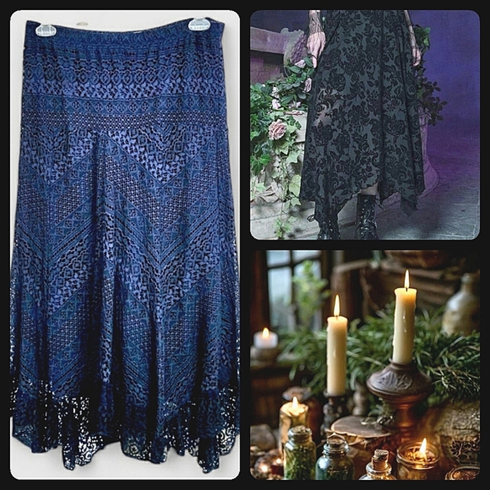 Lace Skirt Dark Moody Blue Witchy Hem Whimsygoth Fairygoth Dark Romance Party - Picture 10 of 10